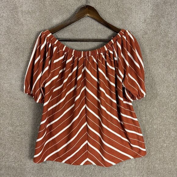 Anthropologie Elodie Top Womens Medium M Terra Cota Striped Off Shoulder Blouse‎ - Picture 11 of 12
